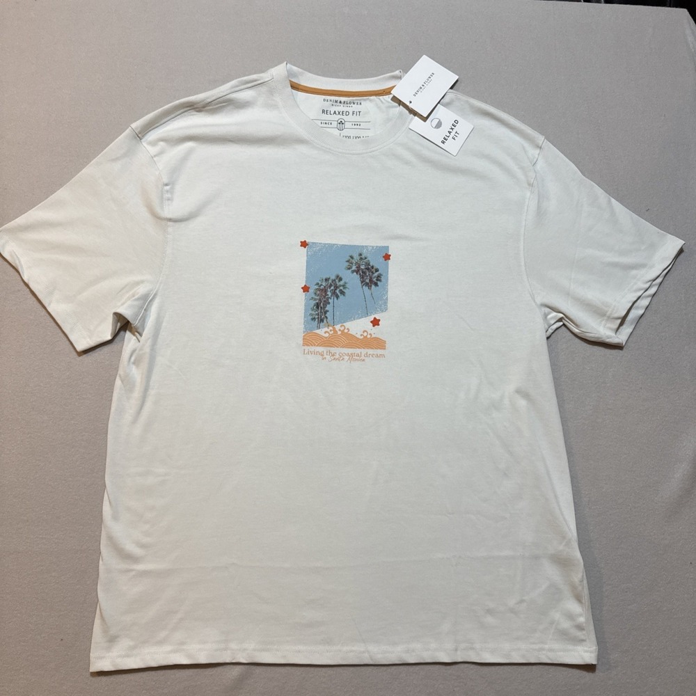 Ricky Singh Denim‎ Flower Men XXL Santa Monica Cotton Tee Relaxed Fit Back Patch
